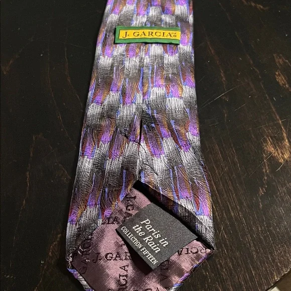 Vintage J. Garcia Tie with Purple Gray Black and Indigo Pattern - Picture 2 of 4